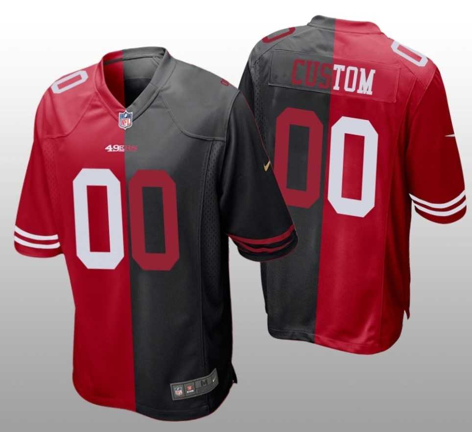 Mens San Francisco 49ers Customized Red Black Split Stitched Jersey->customized nfl jersey->Custom Jersey